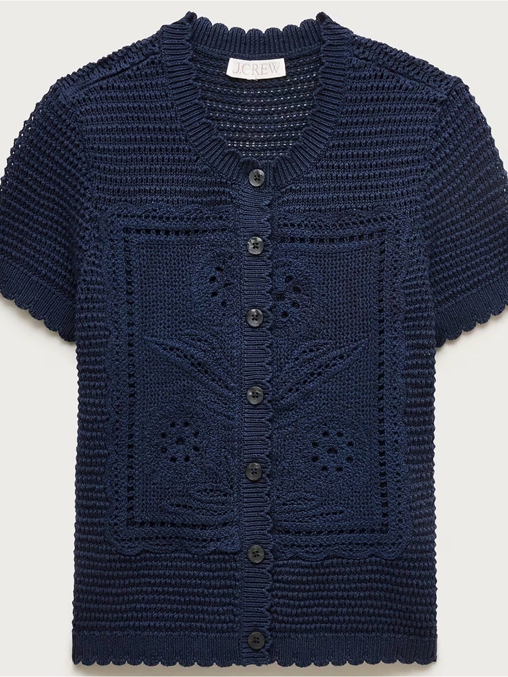 J.Crew Short Sleeve Crochet Floral Cardigan Navy XL NWOT